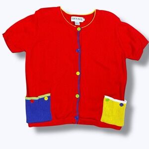 VTG Richard & Co Rainbow Cardigan S Whimsical Art Knit Colorblock Retro Kidcore